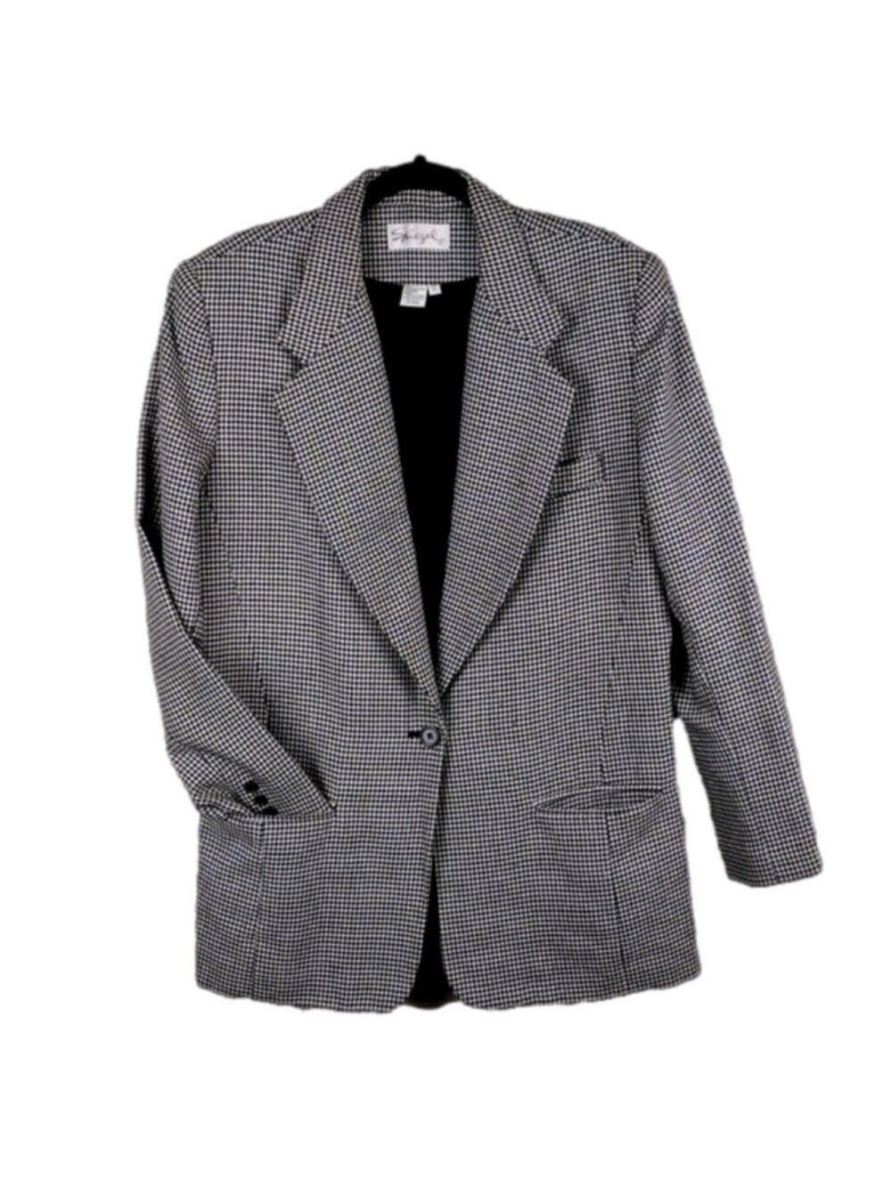 Spiegel Houndstooth Wool Blend One Notched Long Sleeve Button Front Blazer